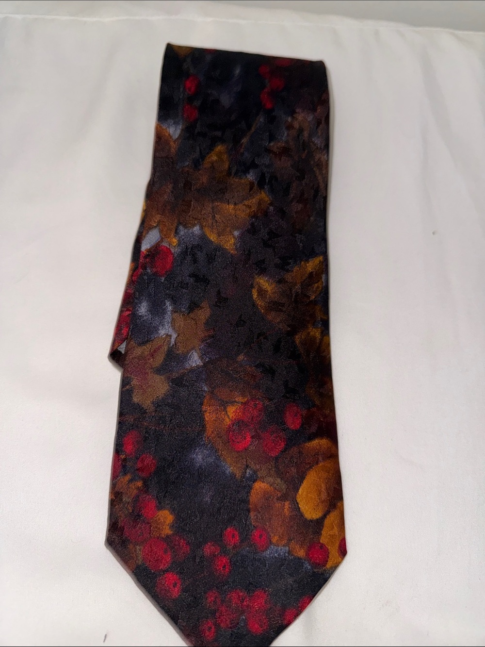 Emanuel Ungaro Black Silk Tie with Red and Brown Floral Accents